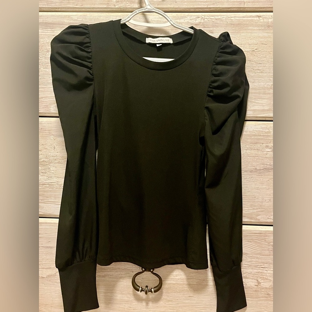 Miss Sparkling Black Puff Sleeve Top - Size S